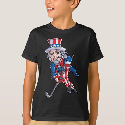 Hockey Amerikaanse Vlag 4 juli Kinder Jongens Oom T-shirt (Voorkant)