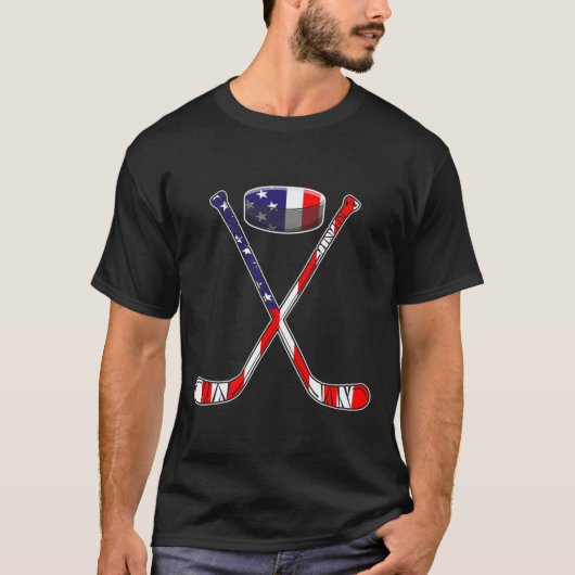 Hockey Amerikaanse Vlag 4th of Juli Leuke Mannen J T-shirt (Voorkant)