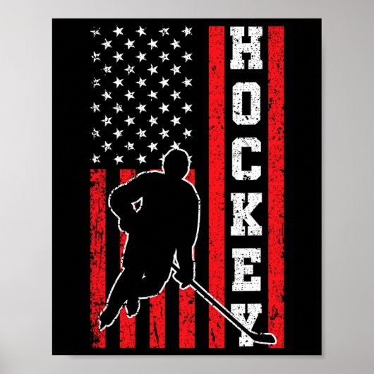 Hockey Amerikaanse Vlag Mannen Jongens 4th of July Poster (Voorkant)