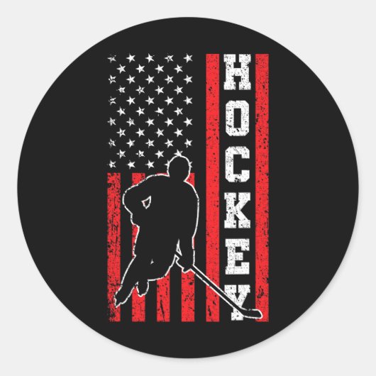 Hockey Amerikaanse Vlag Mannen Jongens 4th of July Ronde Sticker (Voorkant)