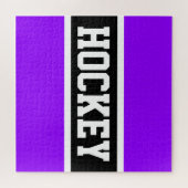 HOCKEY Athletic Heldere Paarse Zwarte Witte Strepe Legpuzzel (Horizontaal)