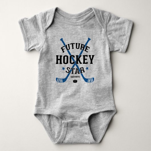 Hockey Baby Future Hockey Star Blue Sticks Puck Romper (Voorkant)