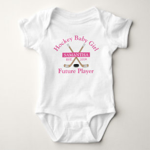Hockey Baby Girl Future Player PInk Naam Jaar gebo Romper