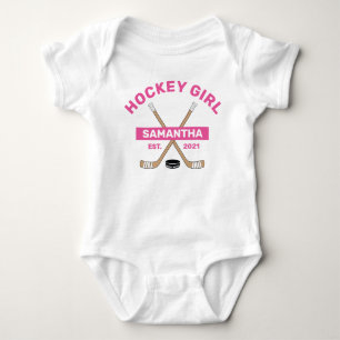 Hockey Baby Meisje Roze Naam Jaar Geboren Baby Bod Romper