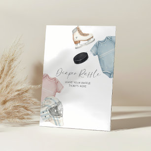 Hockey baby shower, ijshockey luier raffle reclamebord met voetstuk