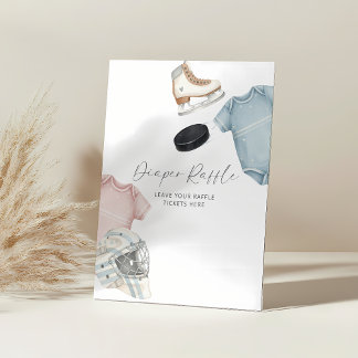 Hockey baby shower, ijshockey luier raffle reclamebord met voetstuk