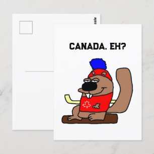 Hockey Beaver Cartoon in Red Maple Leaf Shirt Briefkaart