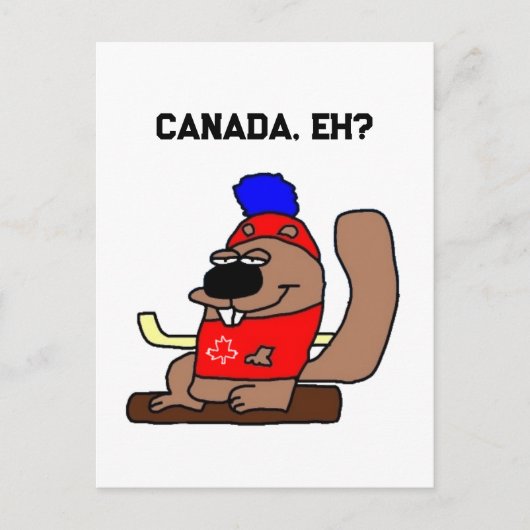 Hockey Beaver Cartoon in Red Maple Leaf Shirt Briefkaart (Voorkant)