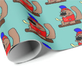 Hockey Beaver Cartoon in Red Maple Leaf Shirt Cadeaupapier (Rol Hoek)