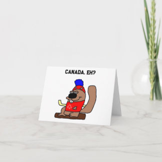 Hockey Beaver Cartoon in Red Maple Leaf Shirt Kaart
