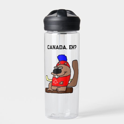 Hockey Beaver Cartoon in Red Maple Leaf Shirt Waterfles (Voorkant)