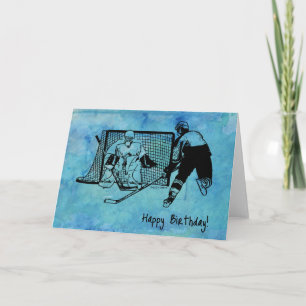 Hockey Birthday Card Ink Schets op blauwe Waterver Kaart