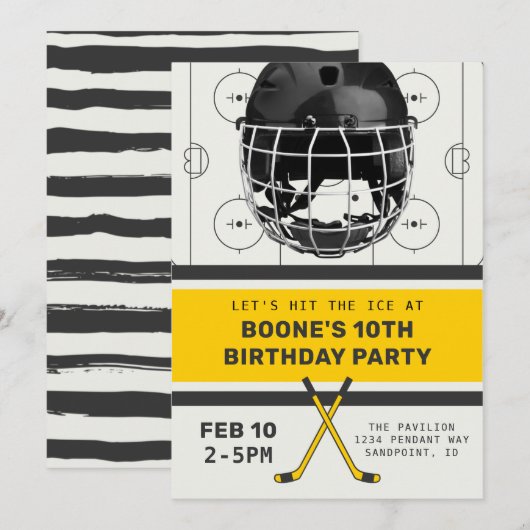 Hockey Birthday Invitation | Hockey Party Kaart (Voorkant / Achterkant)