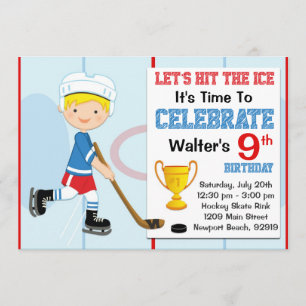 Hockey Birthday Party Invitation Blonde Hair Kaart