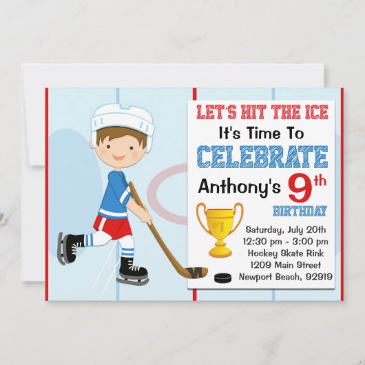 Hockey Birthday Party Invitation Kaart (Voorkant)