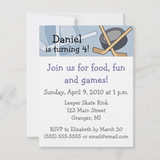 Hockey Birthday Party Invitations 4.25 in Kaart (Voorkant)