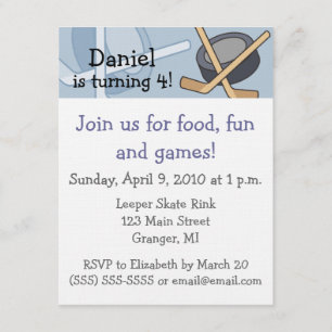 Hockey Birthday Party Invitations 4.25 in Kaart