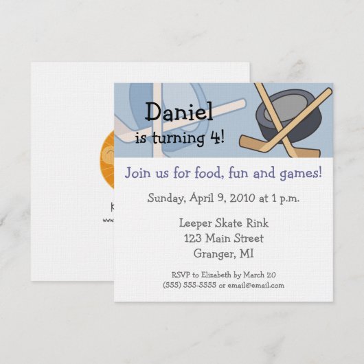 Hockey Birthday Party Invitations 5.25x5.25 in Kaart (Voorkant / Achterkant)