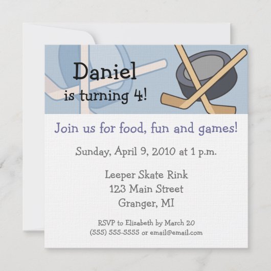 Hockey Birthday Party Invitations 5.25x5.25 in Kaart (Voorkant)