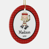 Hockey Blonde Girl Kinder kerstmis op maat Keramisch Ornament (Rechts)