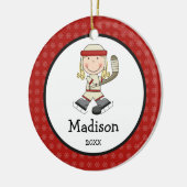 Hockey Blonde Girl Kinder kerstmis op maat Keramisch Ornament (Links)