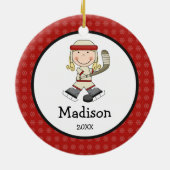Hockey Blonde Girl Kinder kerstmis op maat Keramisch Ornament (Achterkant)