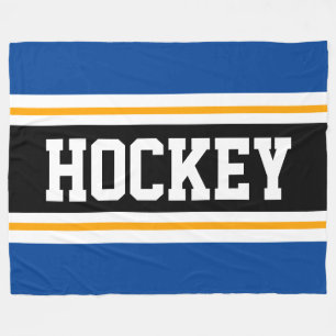 HOCKEY Bold Blauw Zwart Wit Geel Racing Stripes Fleece Deken