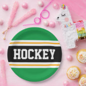 HOCKEY Bold Groen Zwart Geel Racing Stripes Papieren Bordje (Feest)