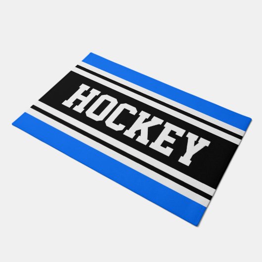 HOCKEY Bold Helder Blauw Zwart Wit Racing Stripes Deurmat (Schuin)