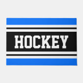 HOCKEY Bold Helder Blauw Zwart Wit Racing Stripes Deurmat (Voorkant)