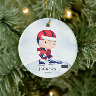 Hockey Boy Aangepast kerstkeramisch versieringsmer Keramisch Ornament