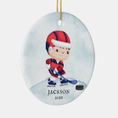 Hockey Boy Aangepast kerstkeramisch versieringsmer Keramisch Ornament (Rechts)