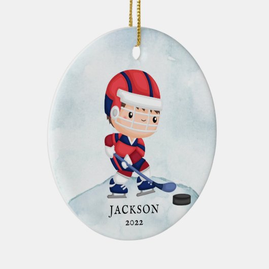Hockey Boy Aangepast kerstkeramisch versieringsmer Keramisch Ornament (Rechts)