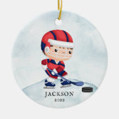 Hockey Boy Aangepast kerstkeramisch versieringsmer Keramisch Ornament (Voorkant)