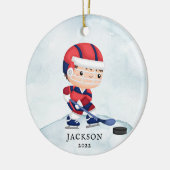 Hockey Boy Aangepast kerstkeramisch versieringsmer Keramisch Ornament (Links)