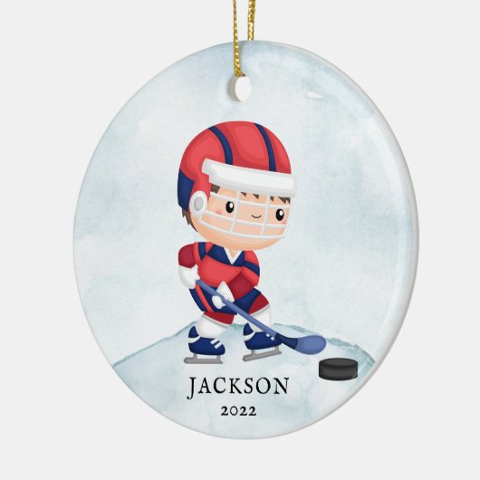 Hockey Boy Aangepast kerstkeramisch versieringsmer Keramisch Ornament (Links)