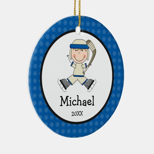 Hockey Boy Blonde Kinder Persoonlijke Kerstmis Keramisch Ornament (Rechts)