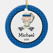 Hockey Boy Blonde Kinder Persoonlijke Kerstmis Keramisch Ornament (Voorkant)
