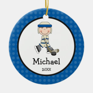 Hockey Boy Kinder Persoonlijke Kerstmis Keramisch Ornament