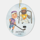 Hockey Boy Persoonlijke Kerstmis Keramisch Ornament (Links)