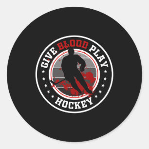 Hockey boy spul of Geef Blood Play Hockey Wit Ronde Sticker
