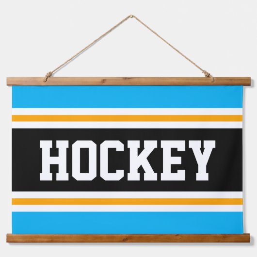 HOCKEY Bright Sky Blauw Zwart Wit Geel Strepen Hangend Wandkleed (Voorkant)