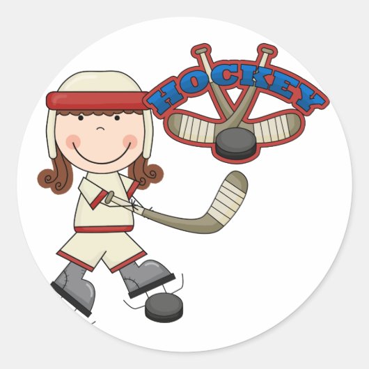 HOCKEY - Brunette Girl Tshirts en Gifts Ronde Sticker (Voorkant)