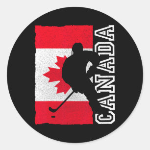 Hockey Canadian Patriotic Flag Ronde Sticker