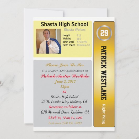 Hockey Card W/Stats Afstudeerder Invitaties - goud Kaart (Achterkant)