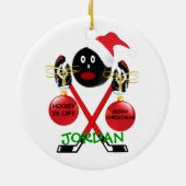 Hockey Christmas Cartoon Keramisch Ornament (Achterkant)