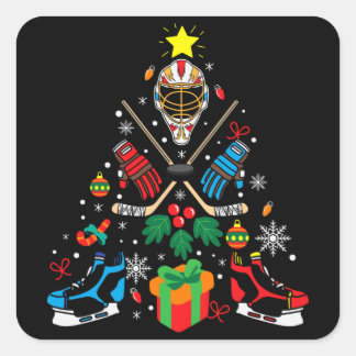 Hockey Christmas Tree Gift, Hockey Lovers Hobbies Vierkante Sticker