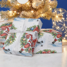 Hockey Christmas with Santa Claus Cadeaupapier
