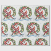  Hockey Christmas with Santa Claus Cadeaupapier (Vlak)