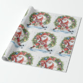  Hockey Christmas with Santa Claus Cadeaupapier (Uitgerold)